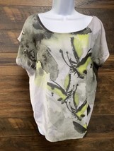 Bobeau Top Women Size Small Gray Butterfly Print Short Sleeve Shirt USA - £9.60 GBP