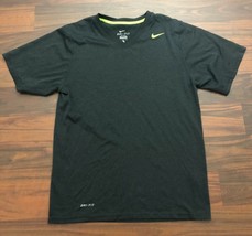 Nike Dri Fit Men Size Small Charcoal Gray V Neck T Shirt with Neon Yello... - $16.41