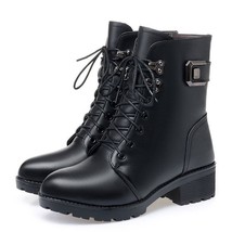 Women Boots Zip Platform Warm Plush Ankle Boot Female Black Concise Mature Winte - £44.34 GBP