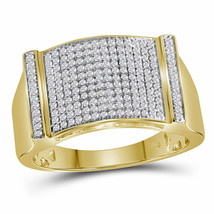 10kt Yellow Gold Mens Round Diamond Rectangle Cluster Ring 1/2 Cttw - £850.96 GBP