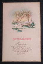 New Year Blessings Snow Trees Stream Scenic View UNP Unused Postcard c1920s - £6.28 GBP