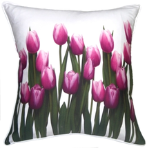 Vibrant Magenta Tulips 19x19 Throw Pillow, Complete with Pillow Insert - £42.06 GBP