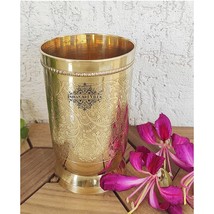 Pure Brass Glass Tumbler With Embossed,Classy Design with Ayurveda benefits 6pcs - £80.37 GBP