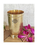 Pure Brass Glass Tumbler With Embossed,Classy Design with Ayurveda benef... - £77.68 GBP