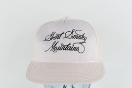 Vintage 90s Streetwear Great Smoky Mountains Script Spell Out Trucker Hat White - £23.31 GBP