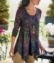 Soft Surroundings Paisley Tapestry Scoop Neck Half Sleeve Tunic Top Size... - $11.99