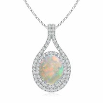 ANGARA Oval Opal Double Loop Pendant Necklace in 14K Gold (AAAA, Size-10x8) - £1,425.57 GBP