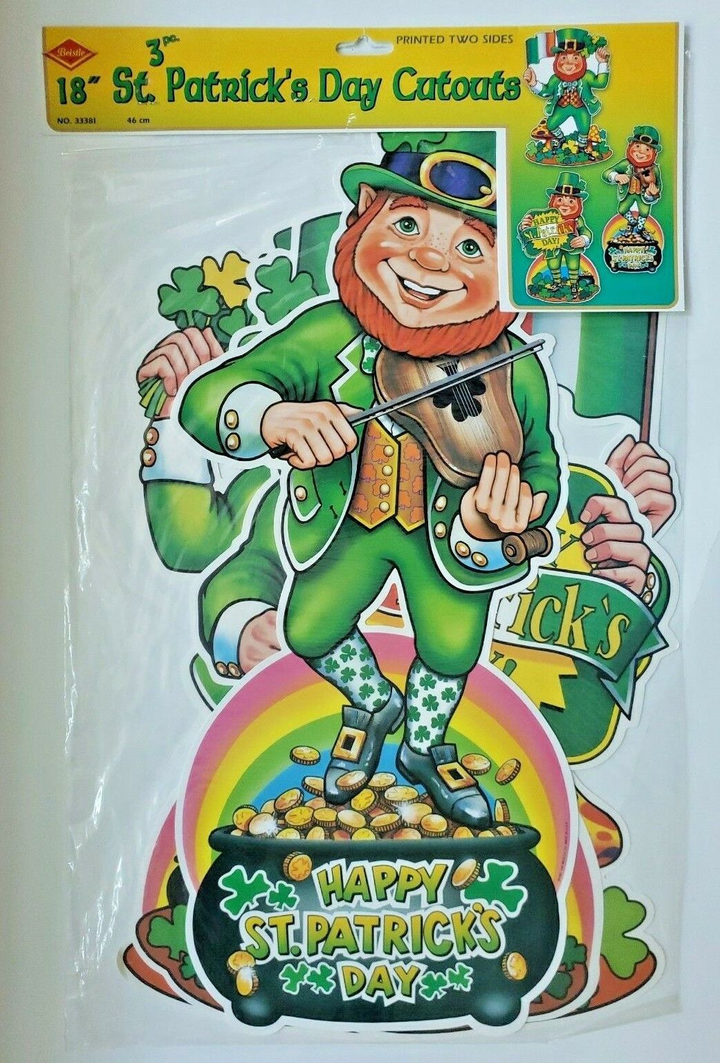 1999 Beistle St. Patrick's Day Cutouts 18" Set Of Three New In Packaging - £11.94 GBP