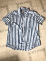 Vintage 90s Levi&#39;s Western Shirt Mens Blue White Stripe Size Large Pearl Snap - £25.93 GBP