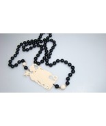 Vintage Large Chinese Asian Woman Pendant on Onyx Black Bead Necklace - $115.00