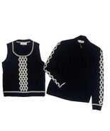 St. John Basics Knit Tank Top &amp; Sweater Set 2 Piece Set Black &amp; Whites S... - $104.78 CAD