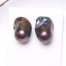  large size natural freshwater black Baroque pearl earrings 925 sterling silver  - £37.76 GBP