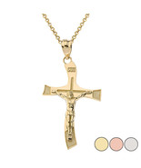 10K Solid Gold INRI Wavy Wave Jesus Crucifix Pendant Necklace - £103.25 GBP+