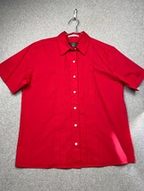 VTG Orvis Pleated Button Up Shirt Womens 12 Red Short Sleeve Preppy Classic - £19.53 GBP