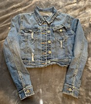 Women’s Amethyst Jacket M Medium Blue Jean Solid Distressed Stone Wash Denim - £12.01 GBP