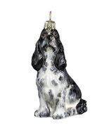 Black and White Springer Spaniel Dog Sitting Polish Glass Christmas Orna... - $55.98