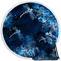 X-ray Blue Flowers and Dragonflies Round Beach Towel - $14.90+