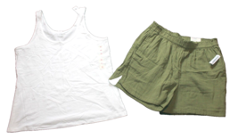 Old Navy Women&#39;s Tank Top &amp; Short Set White &amp; Olive Green Size Large L  NEW NWT - £17.70 GBP
