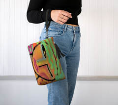 Woman with Green Hair Abstract Art Vegan Leather Wristlet Handbag Clutch Purse - £47.96 GBP