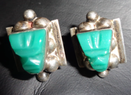 1940&#39;s Jade in Sterling Tiki Earrings - £30.52 GBP