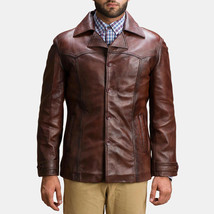 Mens Alex Alexand Leather Blazer Coat Jacket Brown Lambskin Leather Coat Blazer - £116.70 GBP