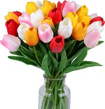 15pcs Fake Tulips Artificial Flowers Real Touch 14&quot; Silk Flower, 5 Colors - £7.02 GBP