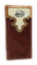 Western Men&#39;s Cow Fur Genuine Leather Basketweave Rooster Bifold Wallet - £23.90 GBP