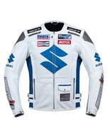  Men,s Suzuki White &amp; Blue Cowhide Leather Motorcycle Jacket CE-APROVED ... - $2,406.95 MXN