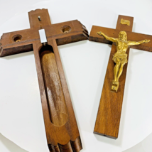 INRI Jesus Christ Cross Crucifix Wood Slide Compartment Water Candle 12 in tall - £17.42 GBP