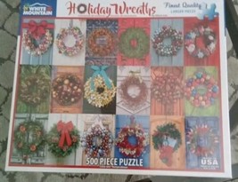 White Mountain Puzzle Holiday Wreaths Large Pieces 500 Pieces USA New Se... - $11.88