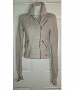 Hollister Gray Sweater Jacket Long Sleeve Buckle Cuffs Full Zip Pockets Size XS - $17.09