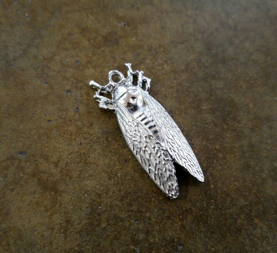 1 Locust Pendant Silver Cicada Pendant Charm Garden Charm Insect Pendant - $1.67