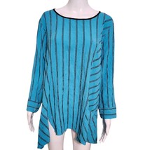 Ali Miles Striped Tunic Top Blouse 2XL Lagenlook Scoop Neck Pocket Buttons FLAW - £23.89 GBP