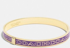 Coach Thin Letter Gold Plated Iconic Signature Logo Bangle Violet/gold NWT - $56.09