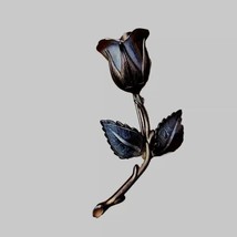 Vintage Giovanni Copper Rose Gold, Silver Long Stem Rose Bud Brooch Flower Pin - £10.12 GBP