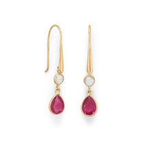 14K Yellow Gold Plated 4 mm Rainbow Moonstone &amp; Pink Glass Hook Drop Earrings - £86.02 GBP