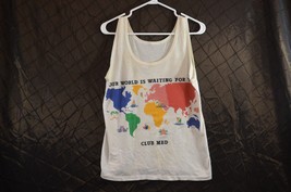 Club Med Our World is Waiting For You Tank Top Vintage Unisex Map Colorful - £15.12 GBP
