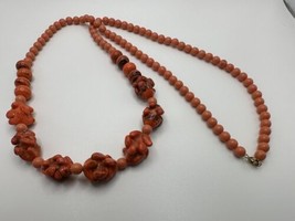 Vintage Angel Skin Coral Blown Glass Bead Necklace 32” - £47.62 GBP