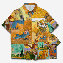 Starry Sky Wheat Field Stitching Art Short-sleeved Shirt - £30.06 GBP