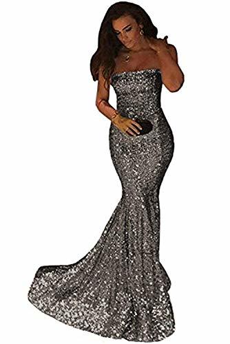 Plus Size Sequins Mermaid Long Strapless Formal Evening Prom Dress Dark Grey 16W