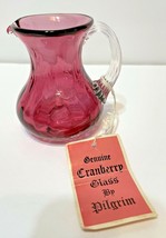 Vintage Pilgrim Cranberry Glass Ribbed Pitcher Creamer 4&quot; Original Label... - $18.54