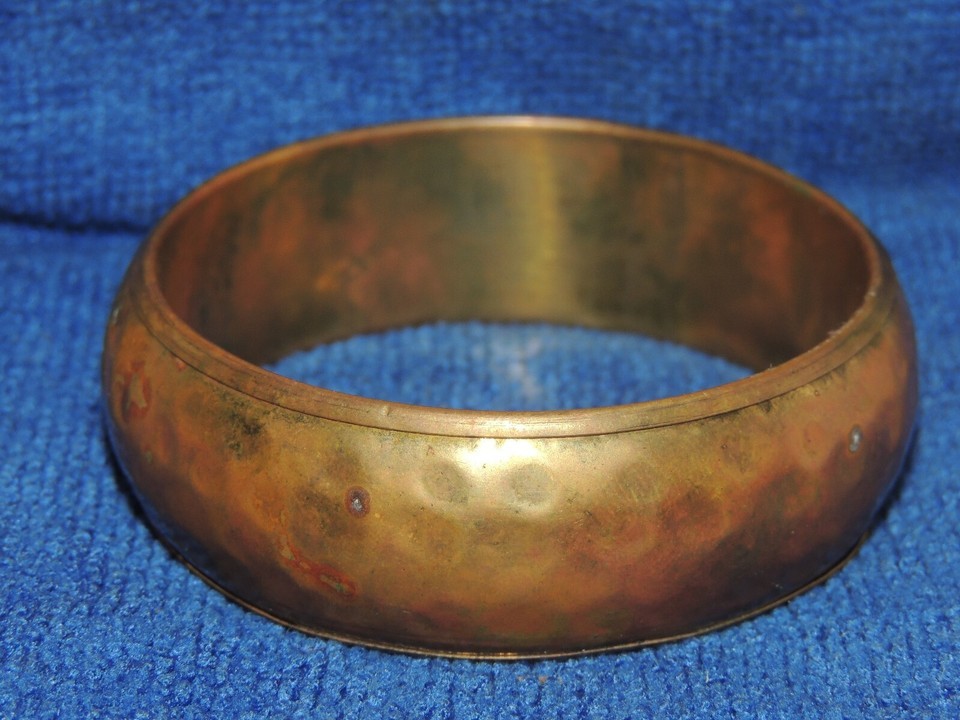 Hammered Copper Bracelet / Bangle 2.75" washed / plated pillow puffy vintage Item image 5