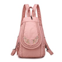 New Fashion Embroidery Women Backpack Rhombic Lattice Pattern Leather Ladies Bac - £29.08 GBP