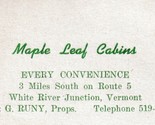 1950s Business Trade Card Maple Leaf Cabins Whtie River Junction Vermont VT - $19.04