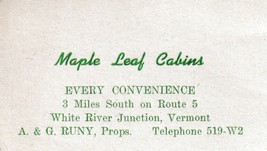 1950s Business Trade Card Maple Leaf Cabins Whtie River Junction Vermont VT - £15.25 GBP