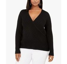 INC Womens Plus 0X Deep Black Surplice Pullover Sweater NWT AN24 - $39.19