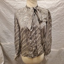 Vintage Saint Laurent Women&#39;s Gray Paisley Pattern 100% Silk Blouse, Size 34 - £155.80 GBP