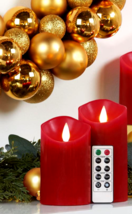 New Set 2 Red Flameless Flicker Pillar Candles Timer &amp; Remote Holiday Valentine - £22.88 GBP