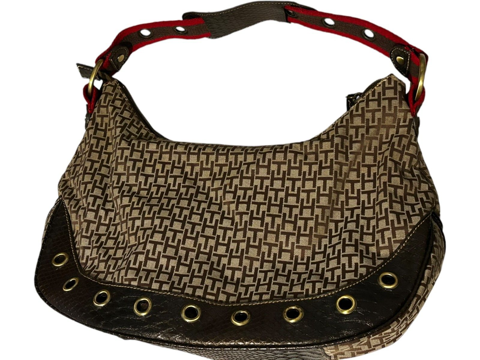 Tommy Hilfiger Monogram Shoulder Bag Pouchette Tote Handbag Purse EUC Item image 6