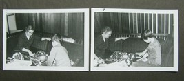 1960&#39;s B&amp;W Photo Woman and Young Boy Playing Game of Life Snapshot Vintage Lot 2 - £3.94 GBP